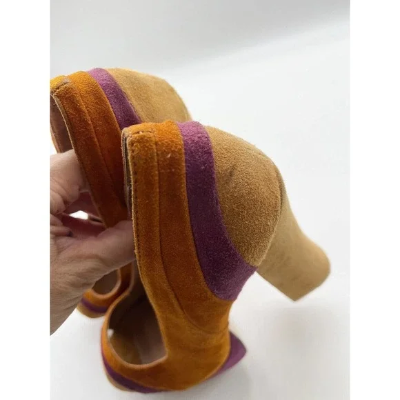 Steve Madden Gaayle Brown Leather Suede Ultra High Heel Peep Toe Pumps Size 6.5 - Picture 10 of 11